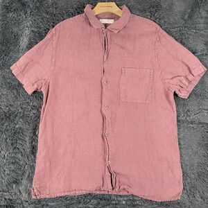 Lucky Brand 100% Linen Shirt Men’s Medium Red Short Sleeve Preppy Beach Summer